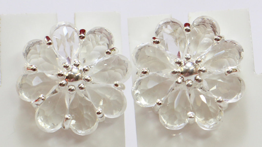 Edle 2,9 Carat Bergkristall Blumenohrstecker 925 Silber Kristallohrring Top