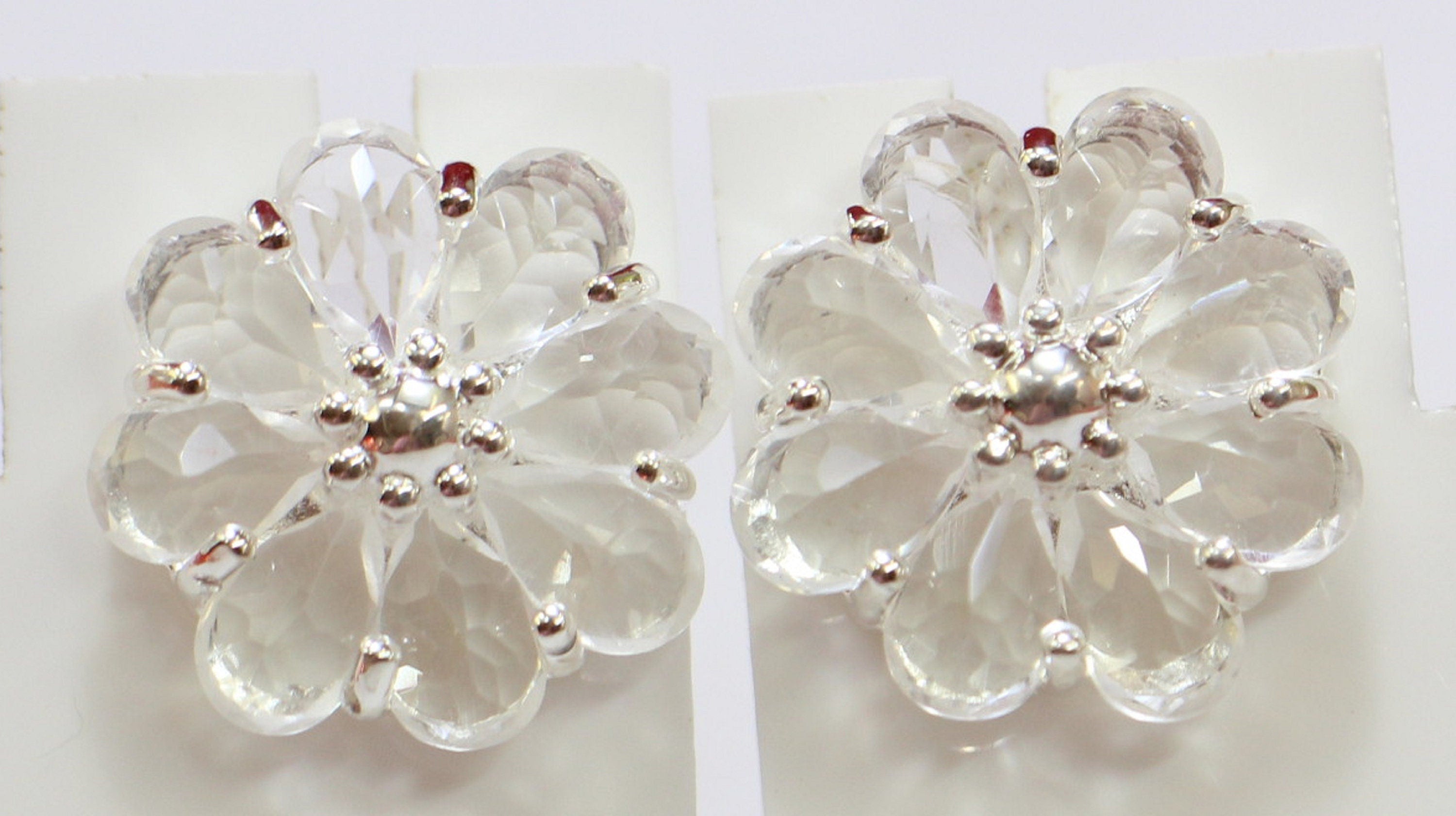 Edle 2,9 Carat Bergkristall Blumenohrstecker 925 Silber Kristallohrring Top