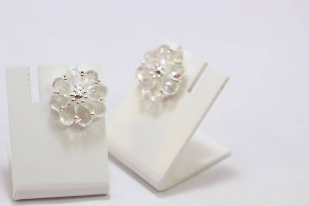 Edle 2,9 Carat Bergkristall Blumenohrstecker 925 Silber Kristallohrring Top