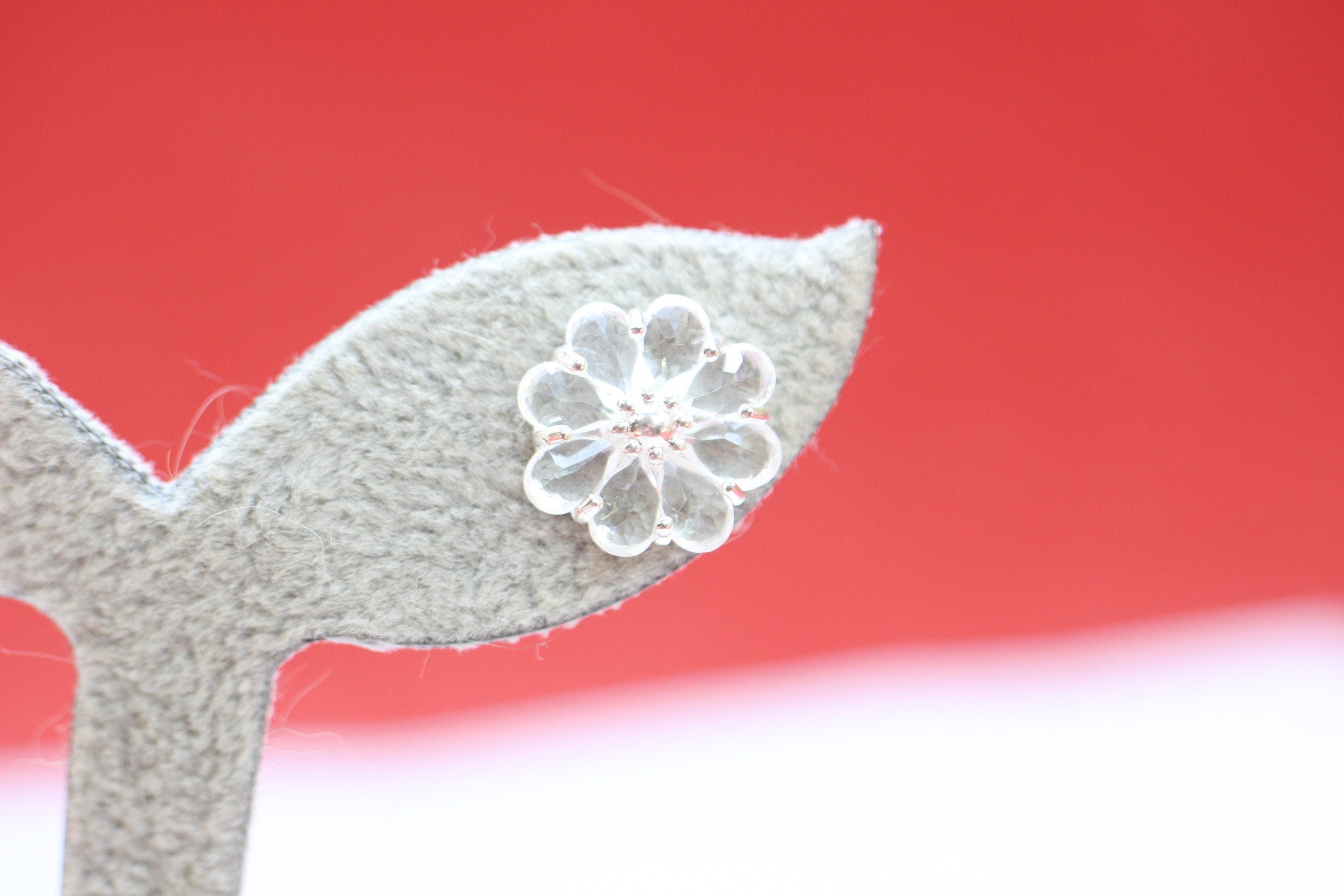 Edle 2,9 Carat Bergkristall Blumenohrstecker 925 Silber Kristallohrring Top