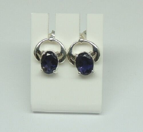 2,2 Carat moderne Iolith Ohrstecker, 925 Silber, Wassersaphir. Luchssaphir