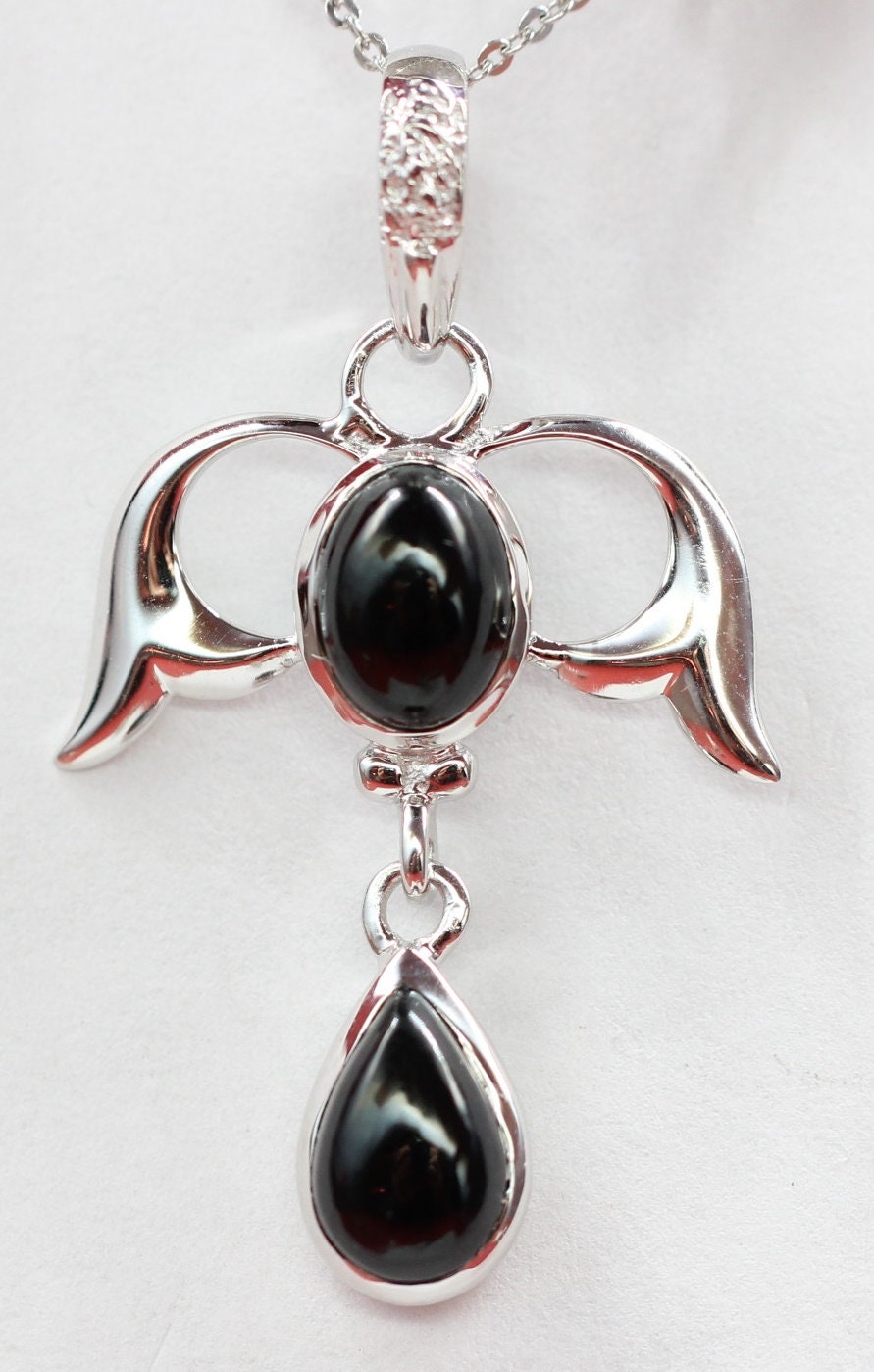 Edler 3,55 Carat schwarze Spinell Anhanger Cabochon Schliff 925 Silber Collier Kette To