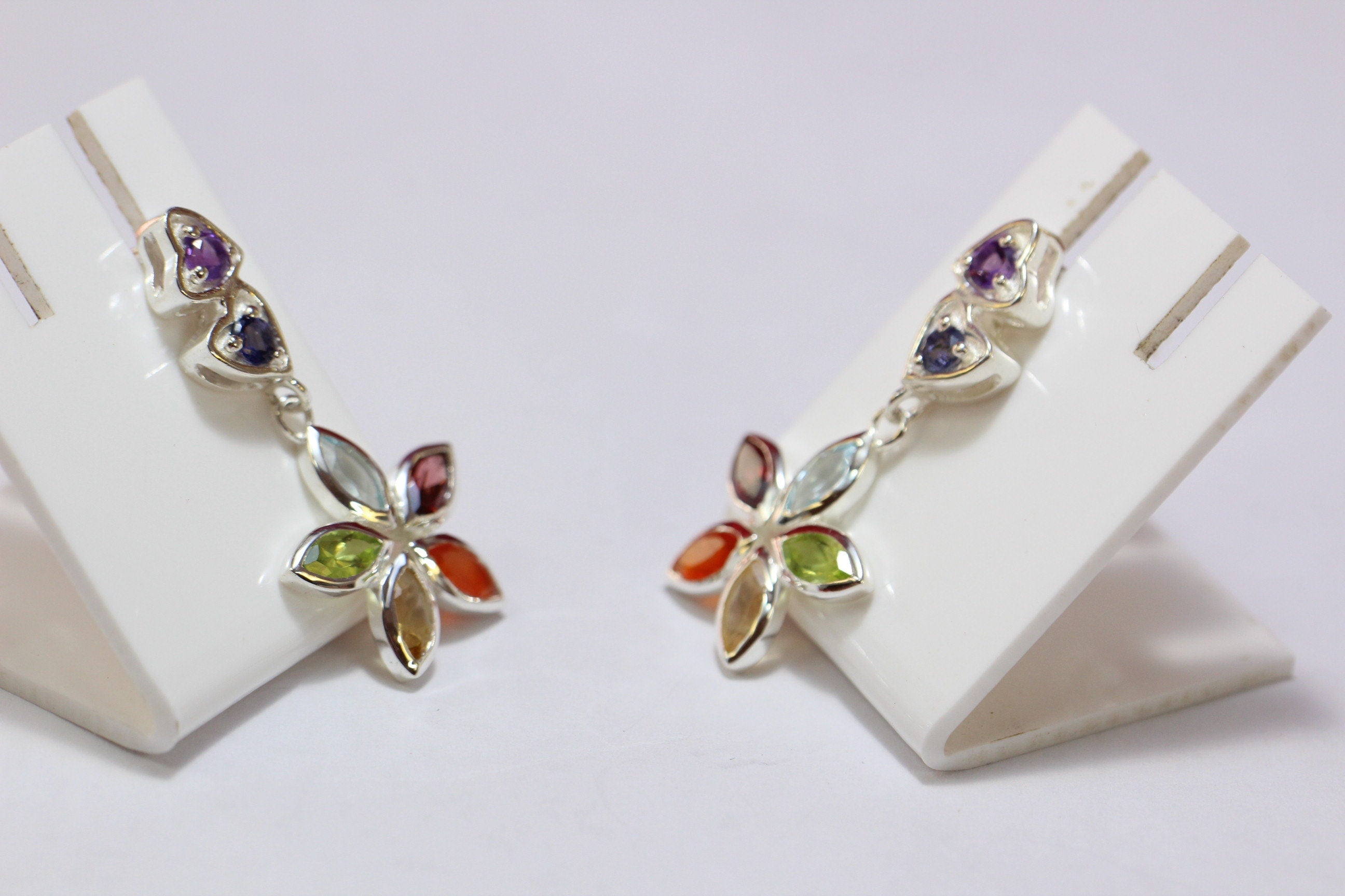 2,58 Carat Chakra Ohrstecker 7 Edelsteine 925 Silber Ohrschmuck Multiedelstein