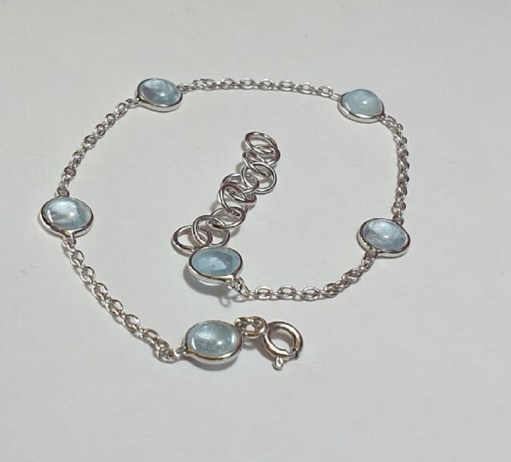 6,8 Carat Blautopas Cabochon Armband 925 Silber himmelblauesTopas Armband
