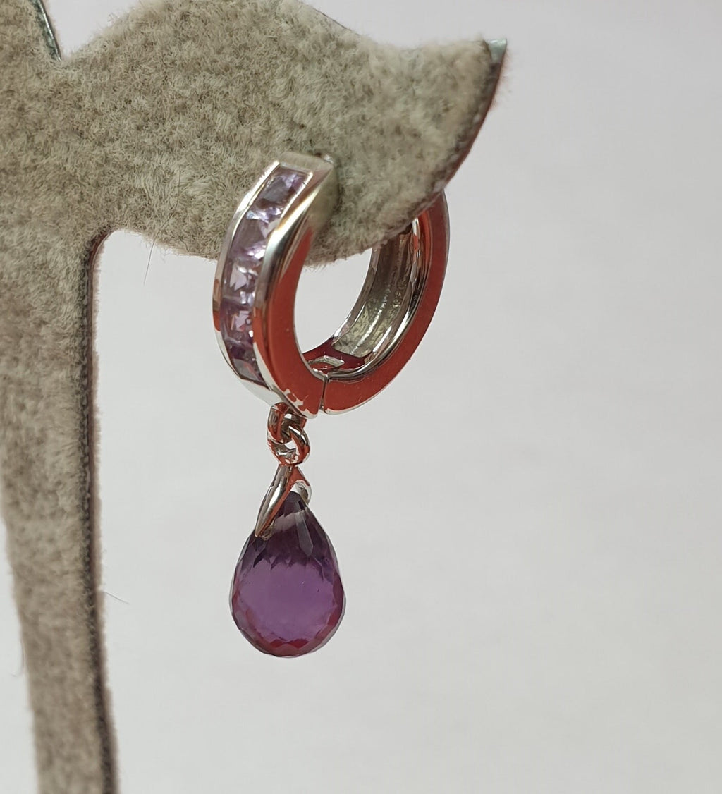 Edle 4,3 Carat Amethyst Creolen 925 Silber Ohrschmuck Ohrring violetter Edelstein