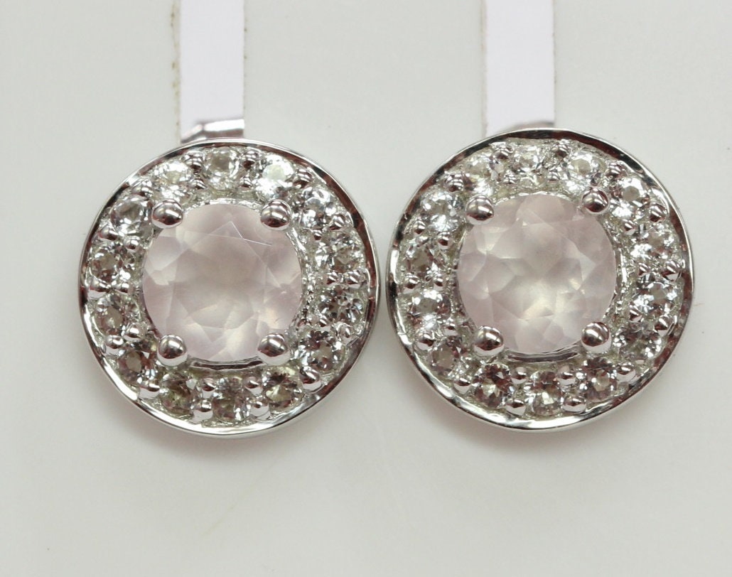 Edler 1,05 Carat Rosenquarz weisstopas Ohrstecker 925 Silber Ohrring weisser Topas