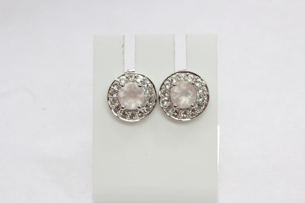 Edler 1,05 Carat Rosenquarz weisstopas Ohrstecker 925 Silber Ohrring weisser Topas