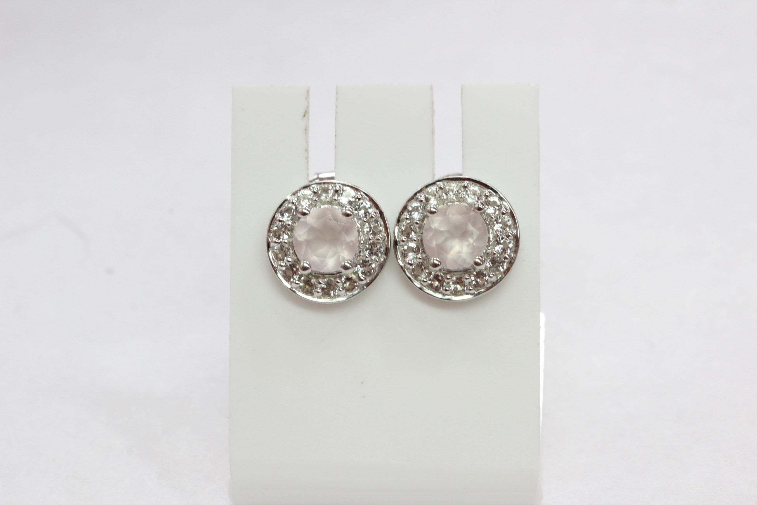 Edler 1,05 Carat Rosenquarz weisstopas Ohrstecker 925 Silber Ohrring weisser Topas