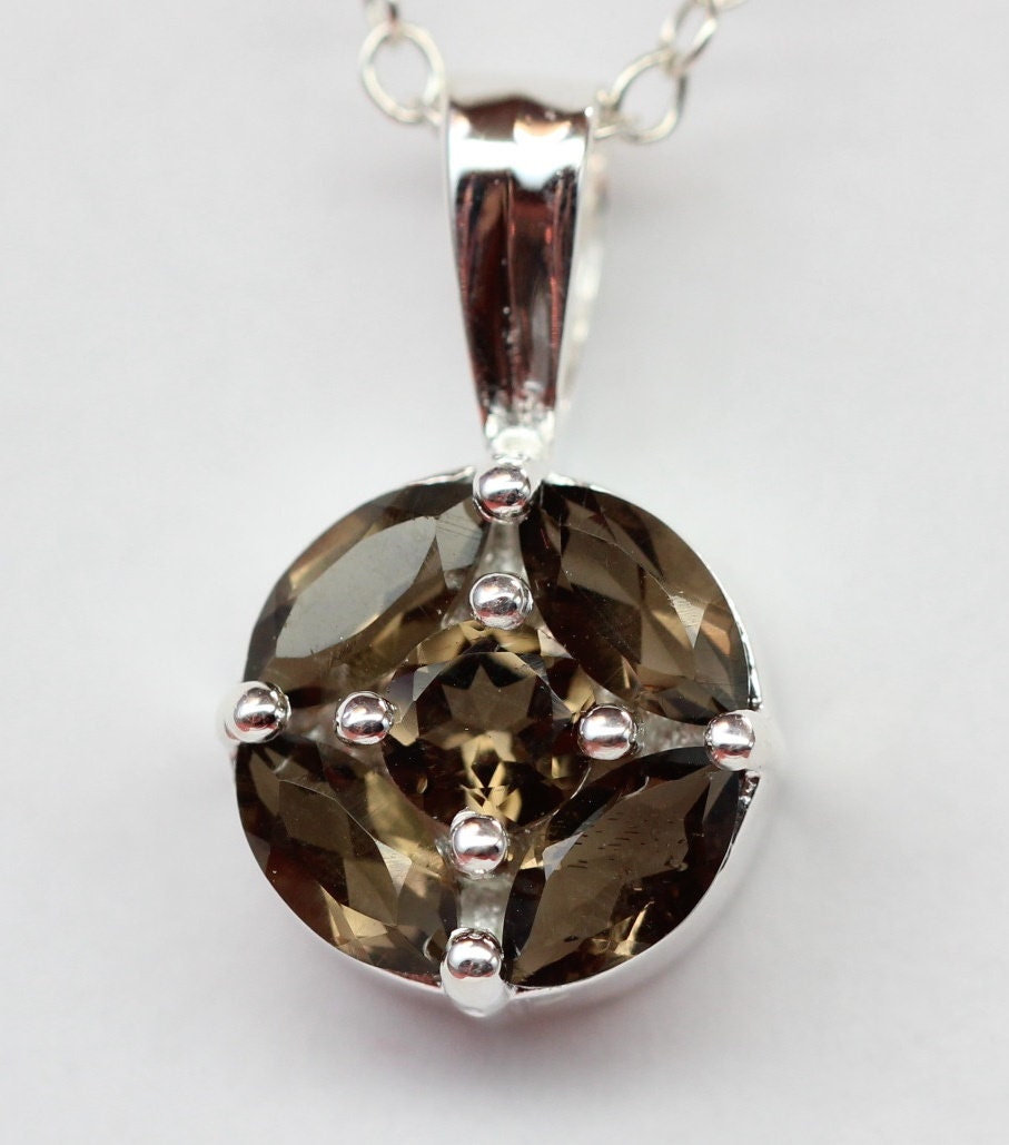 Edler 0,87 Carat Rauchquarz Anhanger 925 Silber Collier Kette Rauchtopas