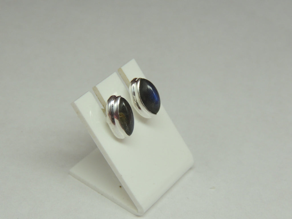 Edle 1.9 Carat Cabochon Labradorit Ohrstecker 925 Silber Unisex irrisierender Edelstein