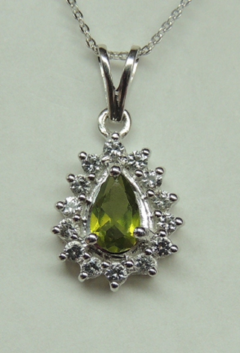 Edler 1,35 Carat maigraner Peridot weisstopas Anhanger 925 Silber Collier Kette