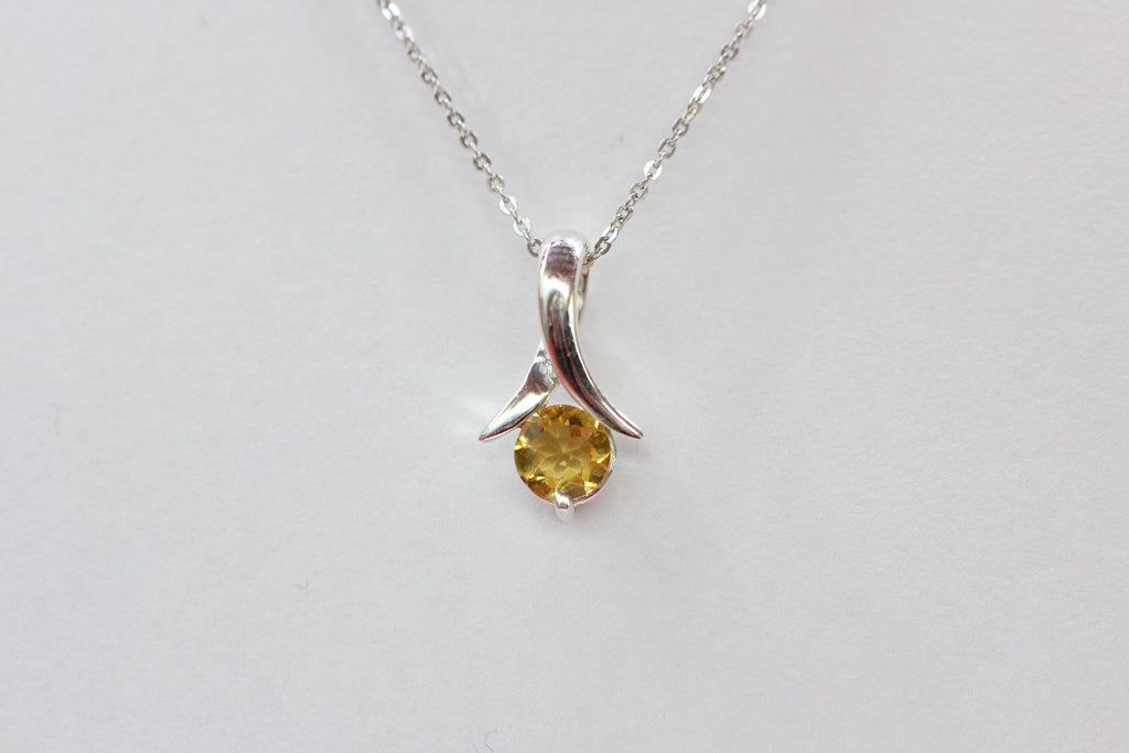 Edler 0,5 Carat Citrin Tulpen Anhanger 925 Silber Collier Kette hellgelber Edelstein