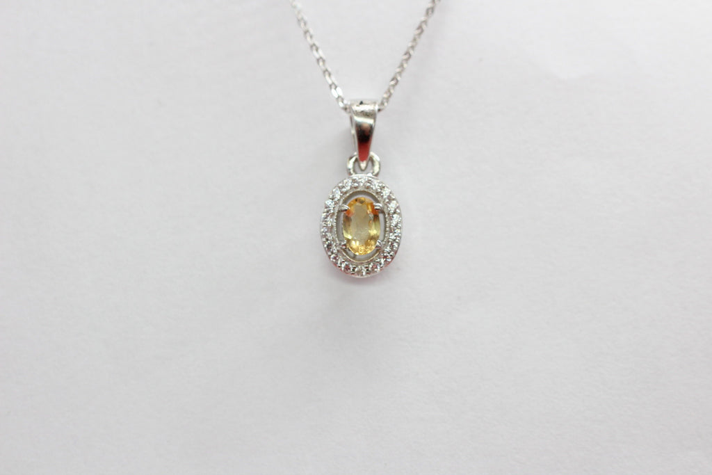 Citrin Anhänger Silber 925 mit Akzentstein  Edler 0,55 ct Edelstein Gelb, Handgefertigter Schmuck, Geschenk für Frauen