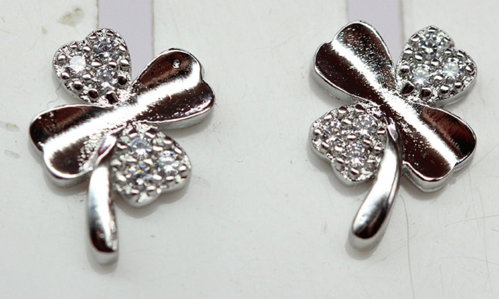 Edle Kleeblatt Ohrstecker mit Zirkonia 925  Silber Ohrring Edel Top  ca 9 mm