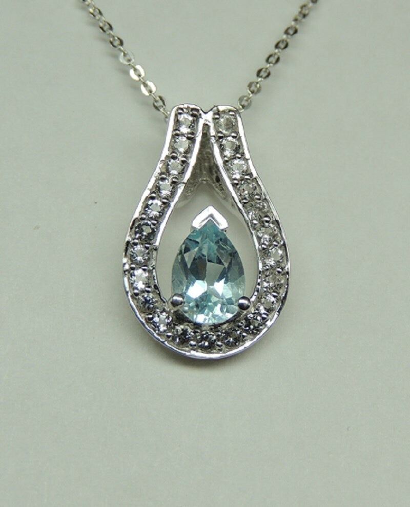 Edle 1,30 Carat Blautopas Anhänger 925 Silber weisstopas 925 Silber