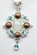 Edler 13,7 Carat Blautopas Perl Regenbogentopas Anhanger 925 Silber Collier Kett