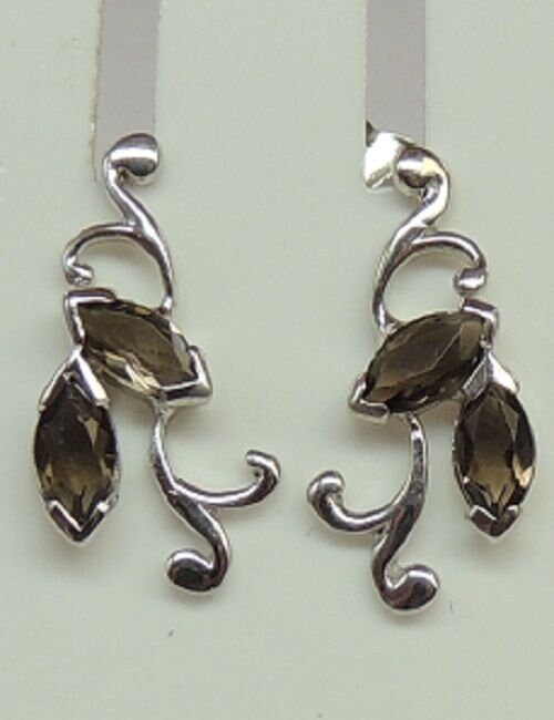 Edle florale 1,3 Carat Rauchtopas Ohrstecker 925 Silber Rauchquarz Ohrschmuck