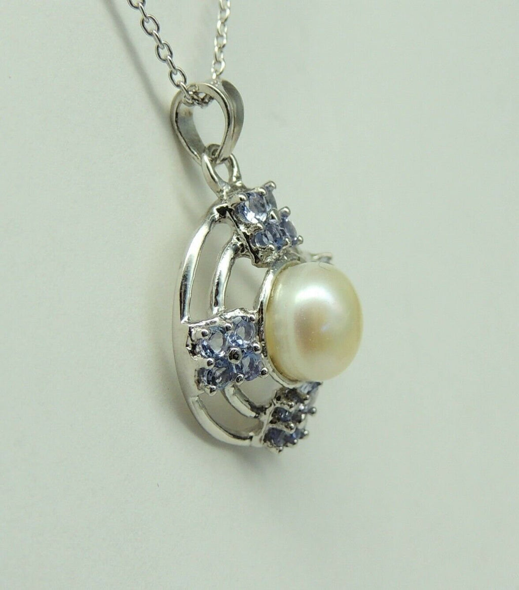 3,67 Carat Tansanit Perlen Anhanger 925 Silber Collier Kette