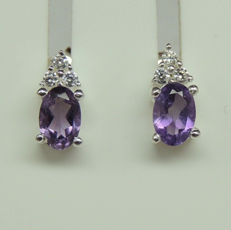 Edle echte 0,6 Carat Amethyst Ohrstecker 925 Silber Zironia funkelnde Ohrstecker