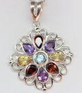 Echter Multi Edelstein Anhänger Silber 925, Tropfen Edelstein Kette Bunt, Regenbogen Schmuck, Filigranes Design, Vintage Stil, Handgefertigt