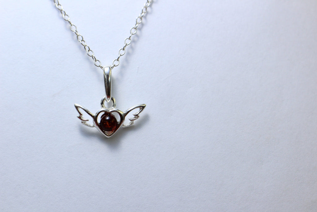 Bernstein Herzt mit Flageln 925 Silber Collier Kette Bernstein aus Letland