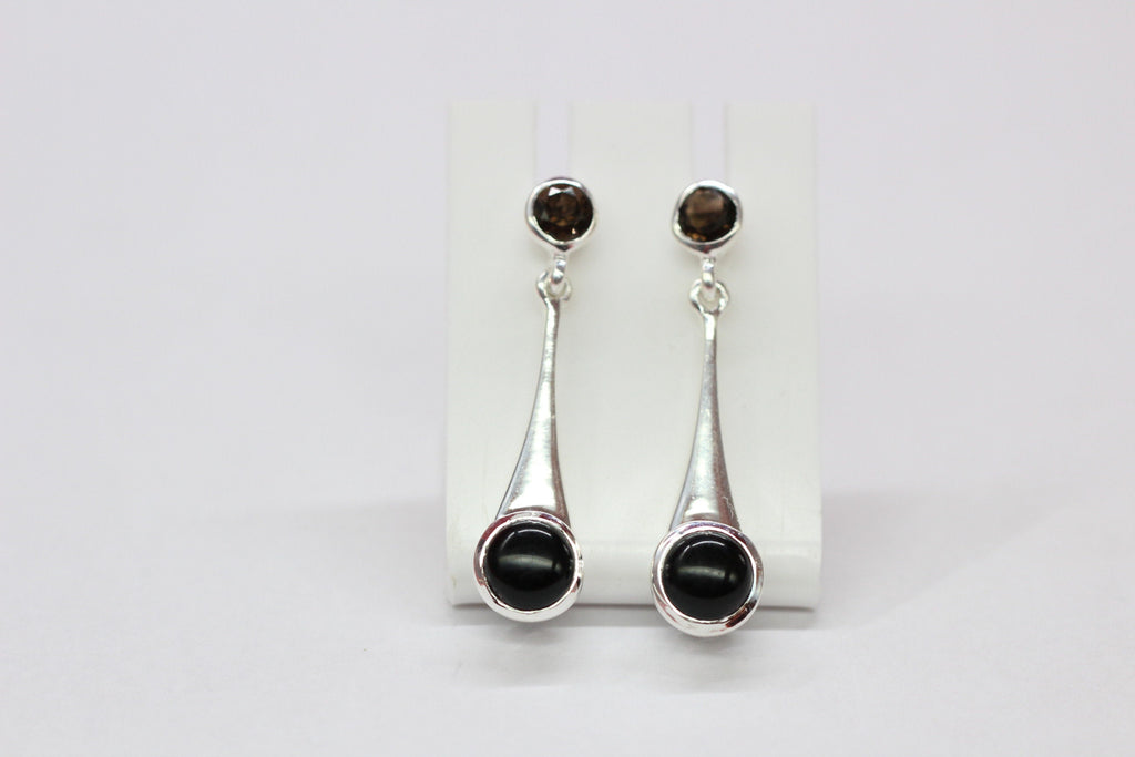 Edler 3,1 Carat Rauchquarz Onyx Ohrstecker 925 Silber Ohrschmuck Ohrhanger
