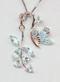 Edler 1,36 Carat Blautopas Libellen Blumen Anhanger 925 Silber Collier Kette Top