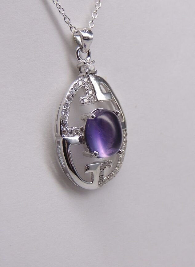 Echter Amethyst Silberanhänger 925, Moderne Edelstein Kette Lila, Designer Anhänger Lang, Schmuck, 1,33 ct  Hochwertig
