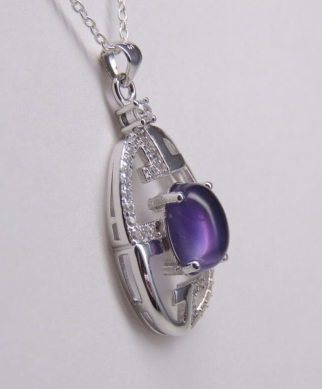 Echter Amethyst Silberanhänger 925, Moderne Edelstein Kette Lila, Designer Anhänger Lang, Schmuck, 1,33 ct  Hochwertig