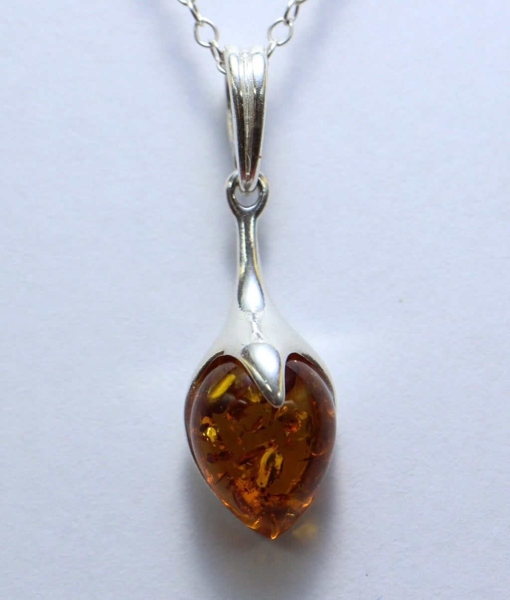 Anhanger mit schanen braunen Bernstein 925 Silber Collier Kette aus Litauen