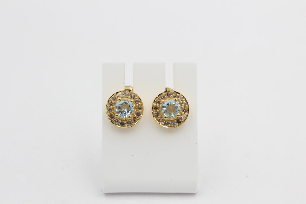 Edler 1,35 Carat Blautopast Weißtopas Orstecker 925 Silber Ohrschmuck vergoldet