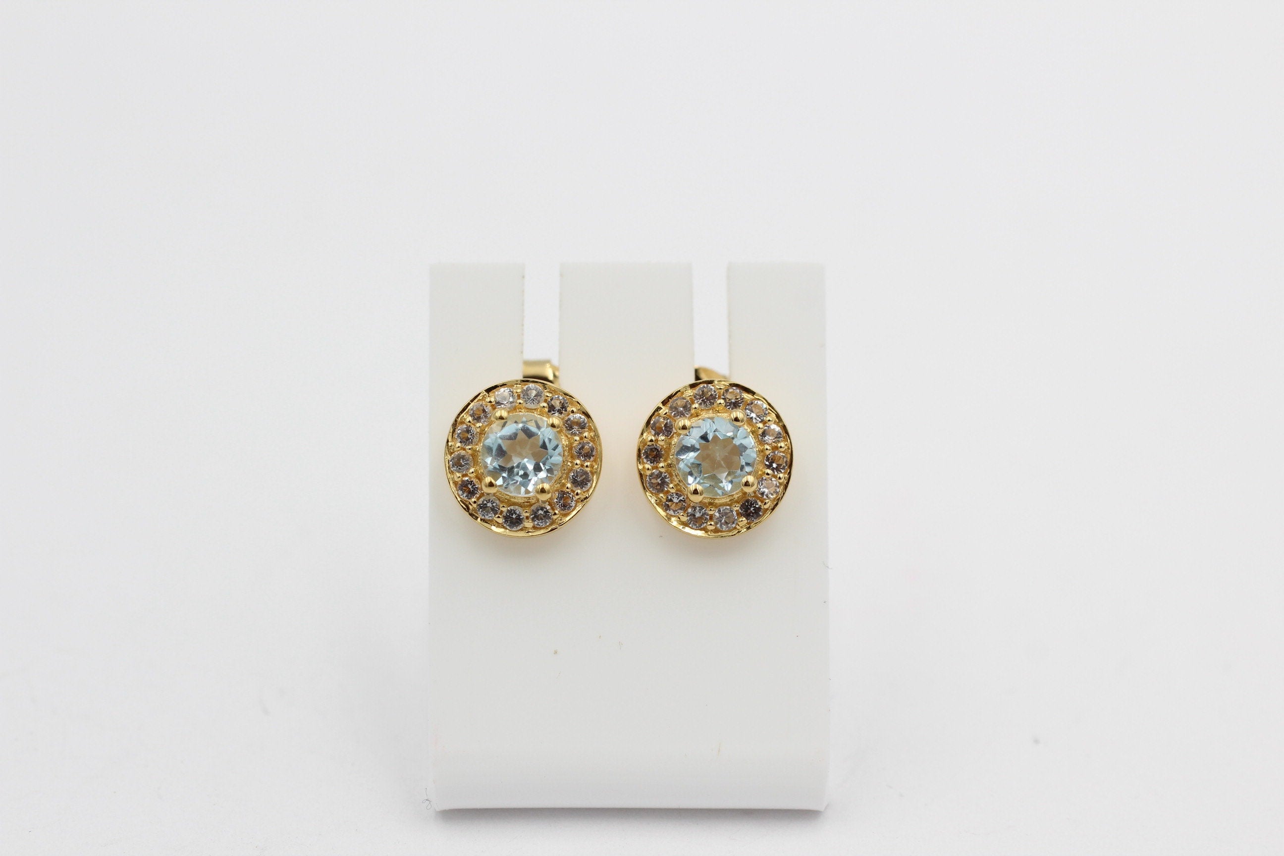 Edler 1,35 Carat Blautopast Weißtopas Orstecker 925 Silber Ohrschmuck vergoldet
