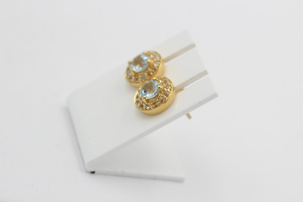 Edler 1,35 Carat Blautopast Weißtopas Orstecker 925 Silber Ohrschmuck vergoldet