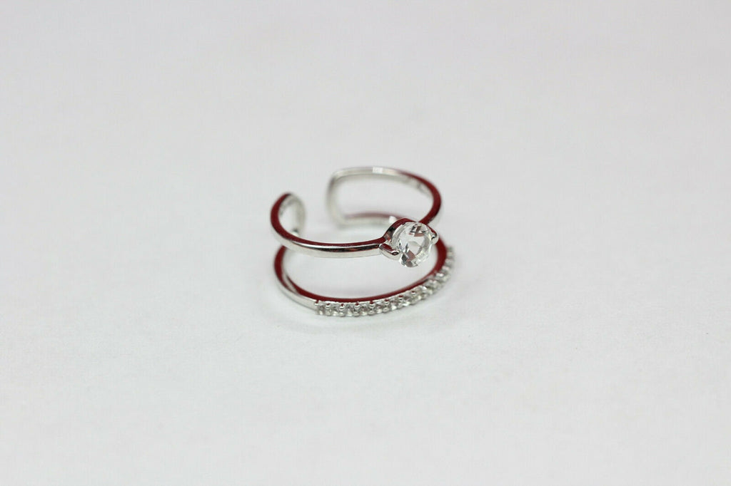 Edler 0,8 Carat Weiatopas Fingerring 925 Silber Doppelring Grosse 6 / 7/ 8 / 9