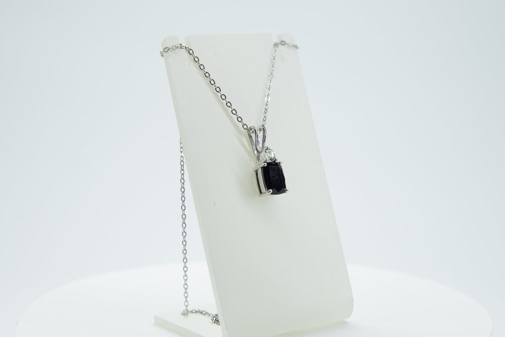 Edler 1,65 Carat schwarzer Spinell Anhanger 925 Silber   Edelstein Spinell und Weißtopas Schmuck
