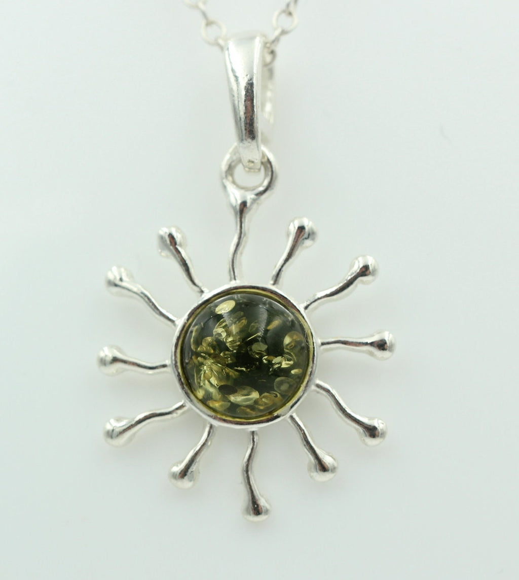 Bernstein Anhänger Sternschmuck in Sterling Silber grüner Bernstein Anhänger