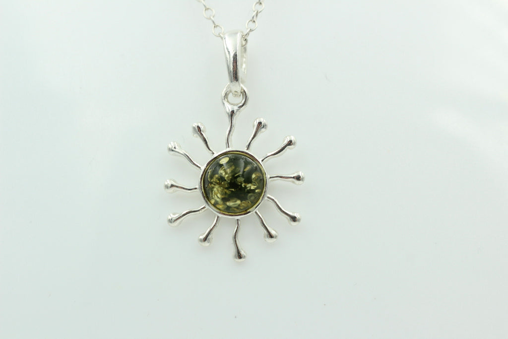 Bernstein Anhänger Sternschmuck in Sterling Silber grüner Bernstein Anhänger
