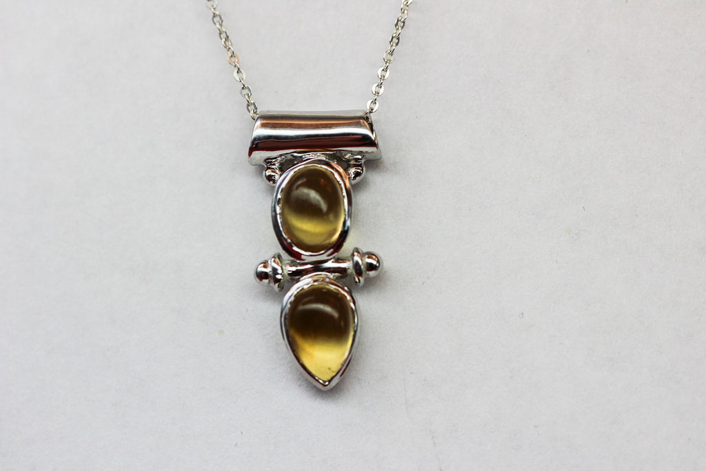 Design pur 2,85 Carat Citrin Cabochon Anhanger 925 Silber Collier Kette