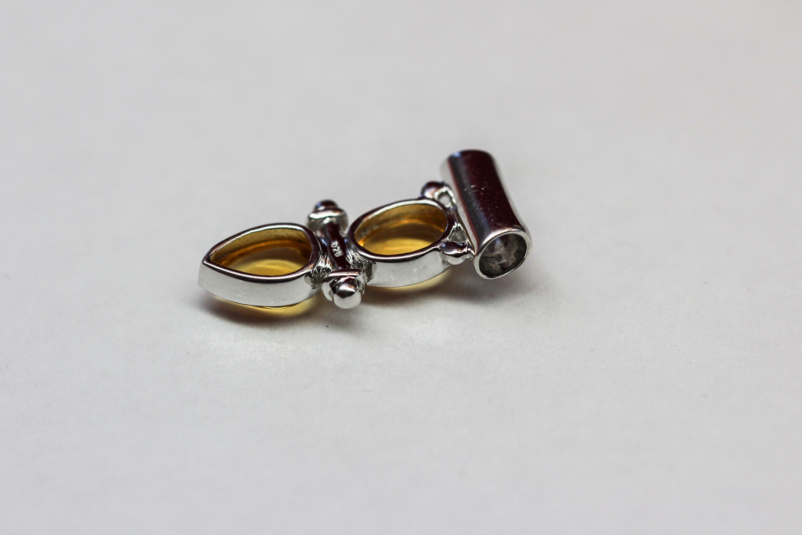 Design pur 2,85 Carat Citrin Cabochon Anhanger 925 Silber Collier Kette