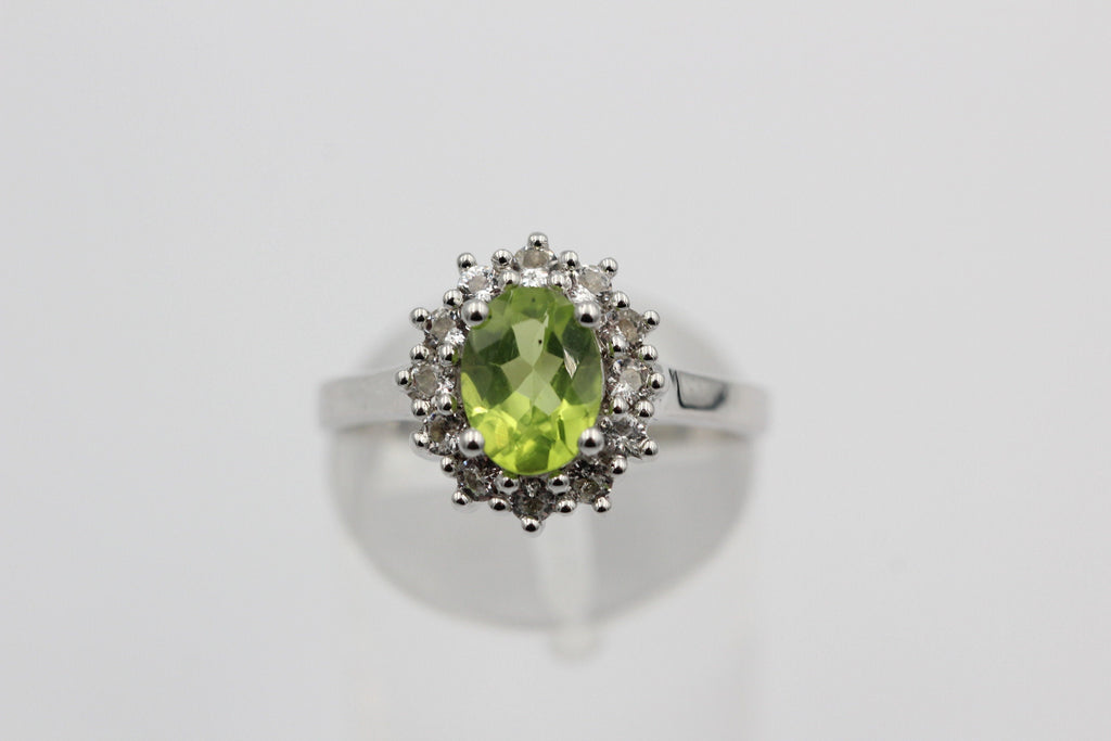 Edler 1,65 Carat Peridot Weiatopas Ring 925 Silber maigraner Olivin 8 / 18 / 57