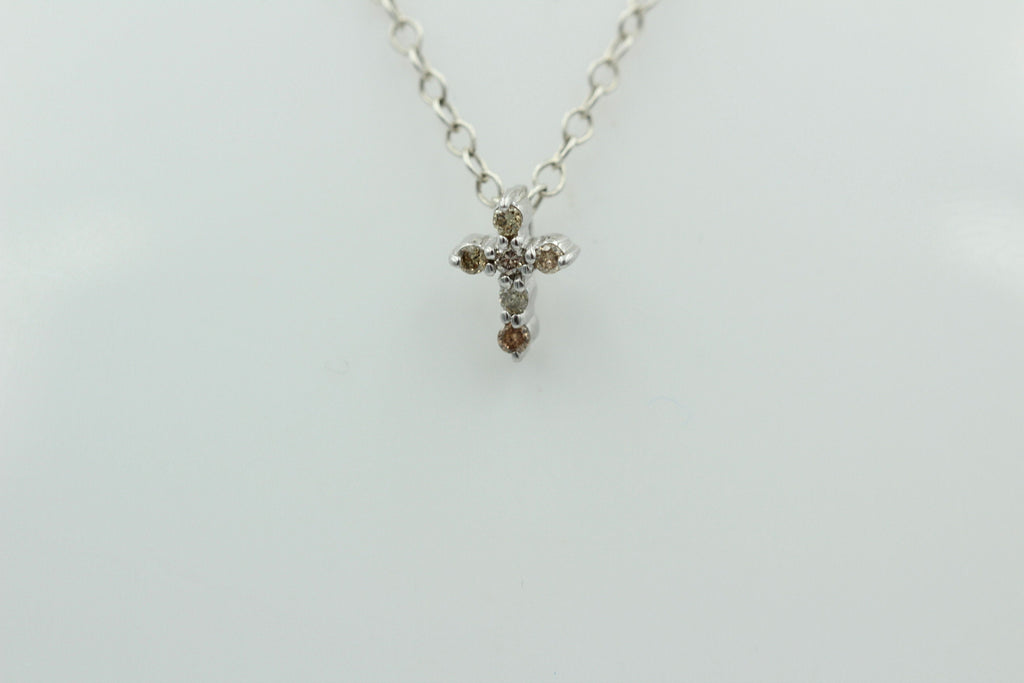 0,072 Carat champagner Diamant Kreuzanhänger 925 Silber Collier Kette I2 - I3