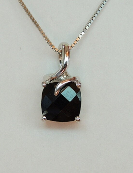 Eder 1,70 Carat schwarzer Spinell Anhanger 925 Silber Collier Kette Edelsteinanhanger