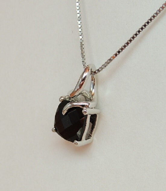 Eder 1,70 Carat schwarzer Spinell Anhanger 925 Silber Collier Kette Edelsteinanhanger