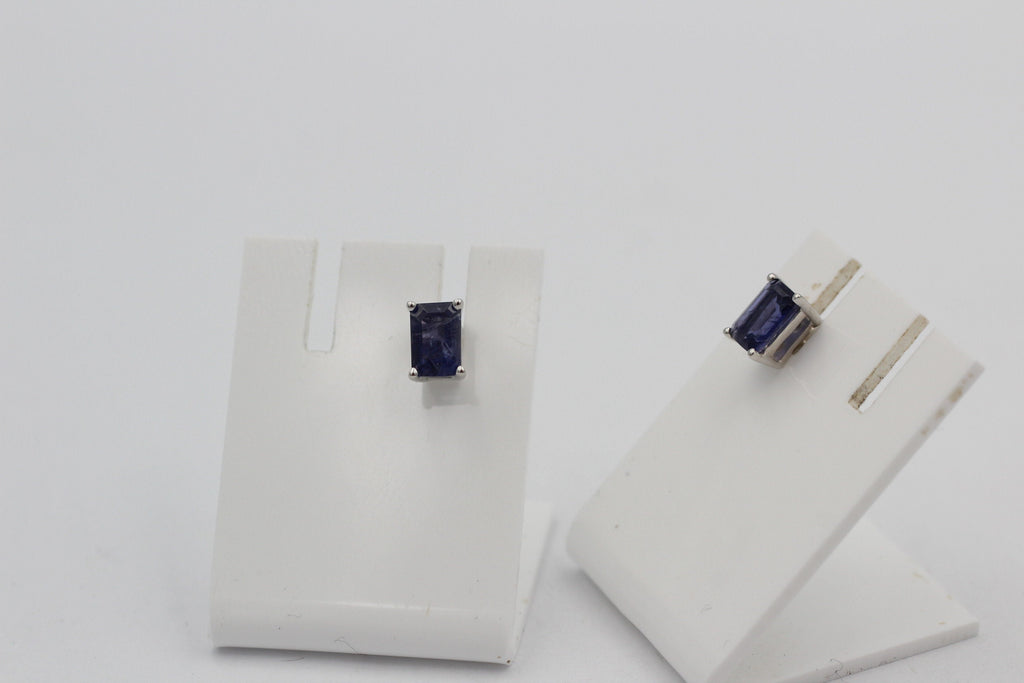 Edle 1,25 Carat Ioltih Ohrstecker 925 Silber Wassersaphir Luchssaphir Edelstein