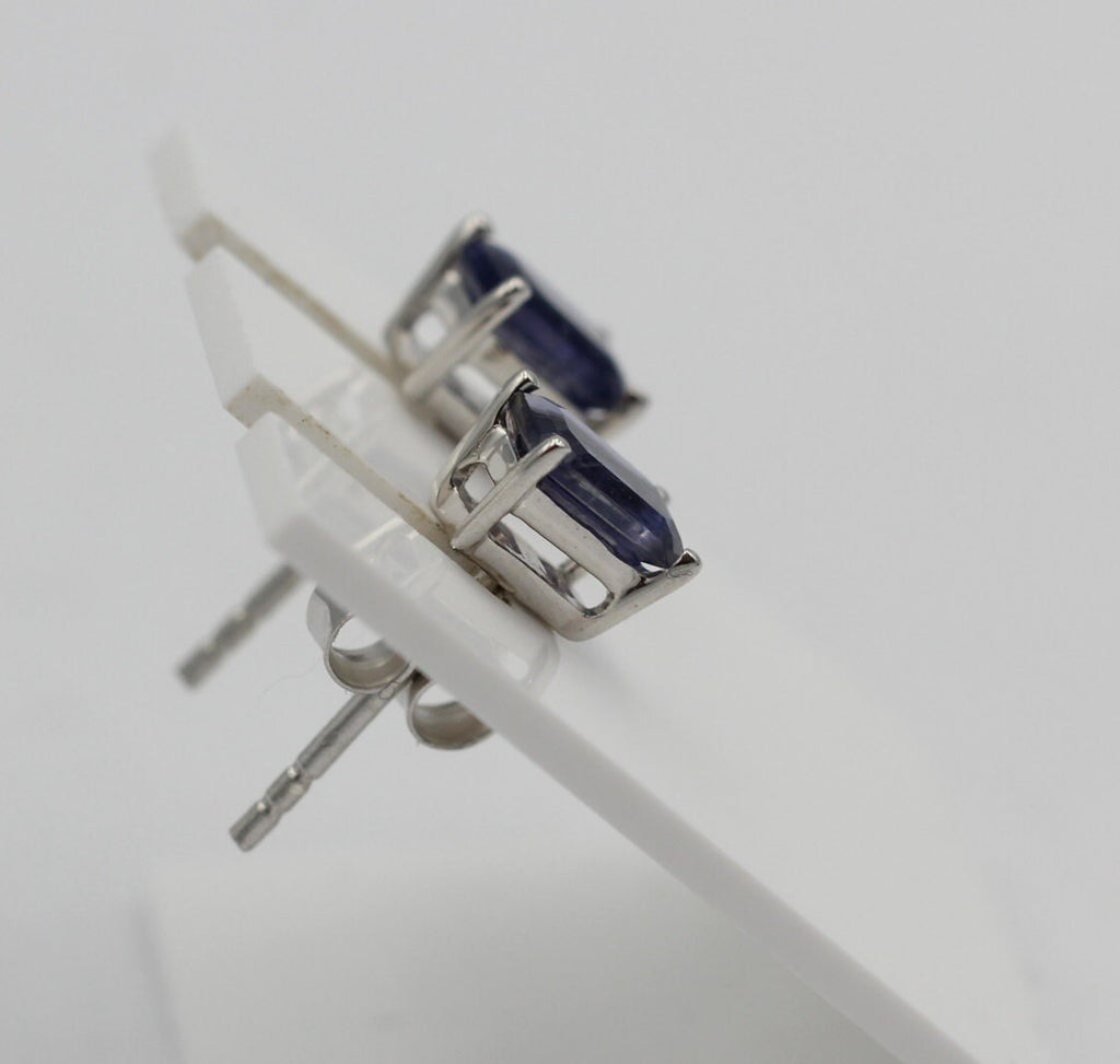 Edle 1,25 Carat Ioltih Ohrstecker 925 Silber Wassersaphir Luchssaphir Edelstein