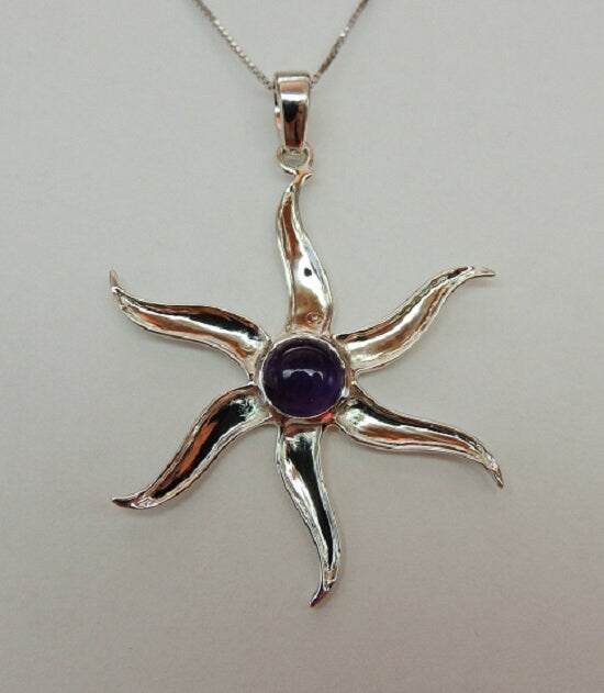 1,55 Carat Amethyst Cabochon Stern Anhanger 925 Silber  violetter Edelstein