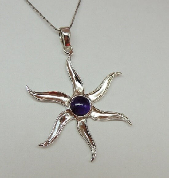 1,55 Carat Amethyst Cabochon Stern Anhanger 925 Silber  violetter Edelstein