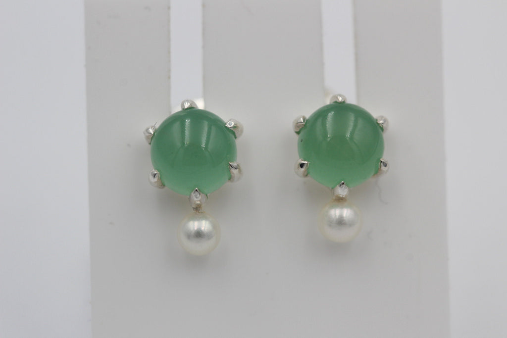 Design 1,82 Carat Aventurin Perlen Ohrstecker 925 Silber Süßwasser Perle