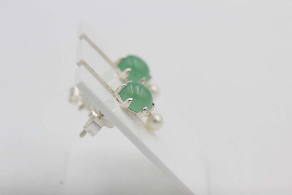 Design 1,82 Carat Aventurin Perlen Ohrstecker 925 Silber Süßwasser Perle