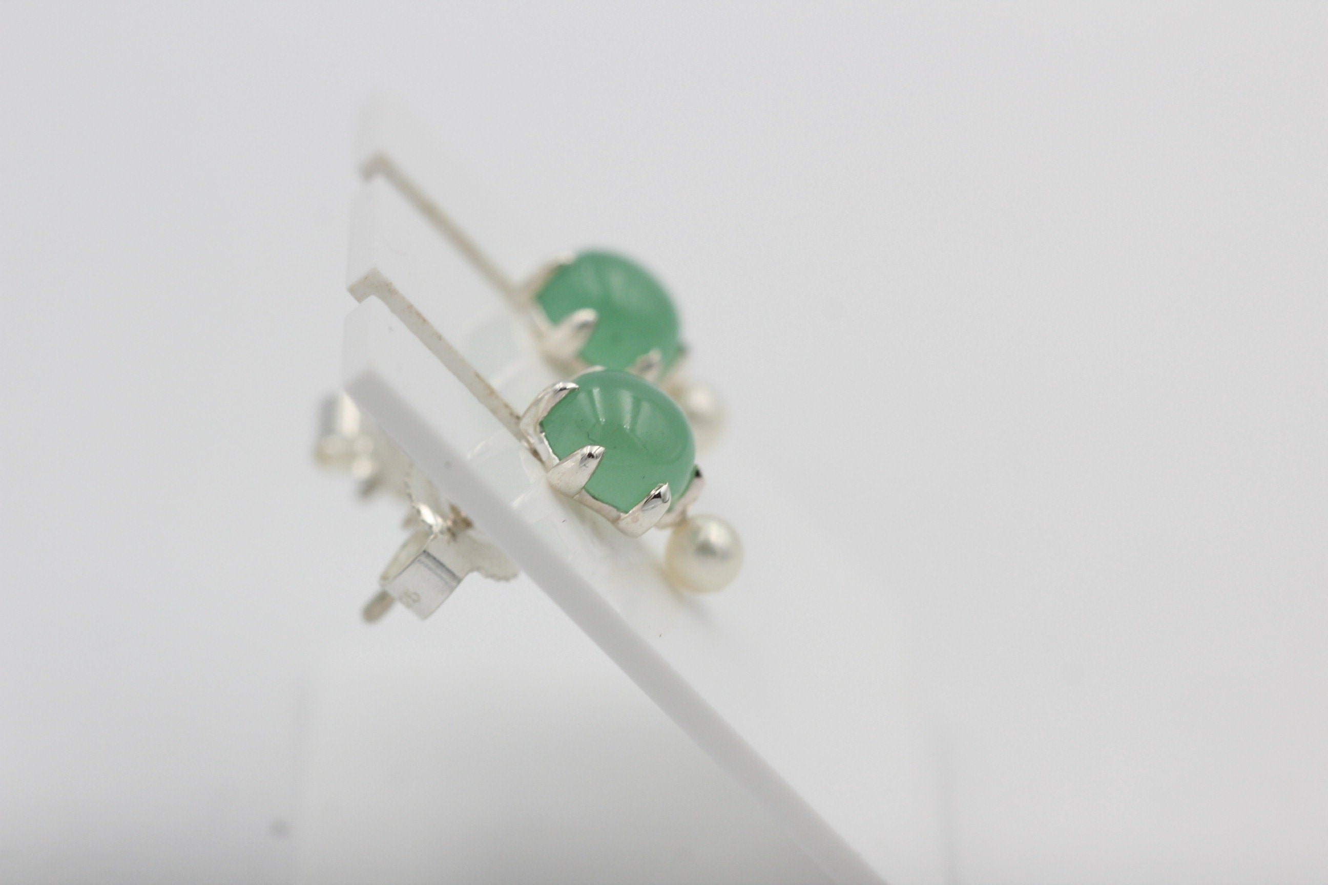 Design 1,82 Carat Aventurin Perlen Ohrstecker 925 Silber Süßwasser Perle